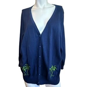 Collectif X ModCloth Blue Lavinia Palm Tree Long Sleeve Cardigan 26UK=22US=XXL